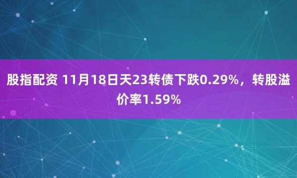 股指配资 11月18日天23转债下跌0.29%，转股溢价率1.59%